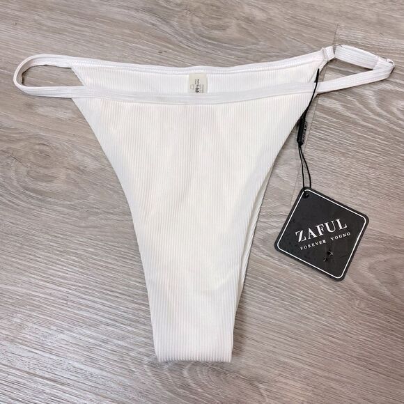 ZAFUL White Ribbed Bikini Bottom - Picture 1 of 5